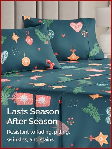Christmas Sheet Set, Green Christmas, Holiday Xmas Bedding Set - Full Size