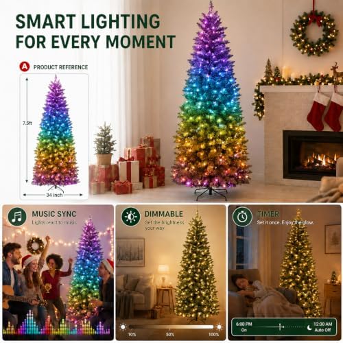 Avatar Controls 7.5FT Smart Prelit Pencil Christmas Tree, 350 LEDs