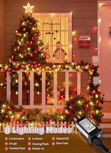 C9 Christmas Lights Outdoor, 114FT 150 LED C9 String Lights, Red|Warm White