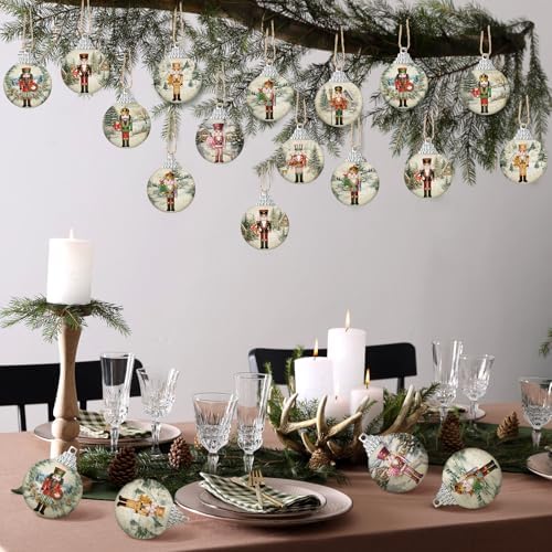 Outus 16 Pcs Christmas Tree Ball Ornaments Vintage Nutcracker Christmas Decorations for Tree Colorful Xmas Decorative Hanging Ornaments for Farmhouse Home Fireplace Decoration Holiday Party Favors