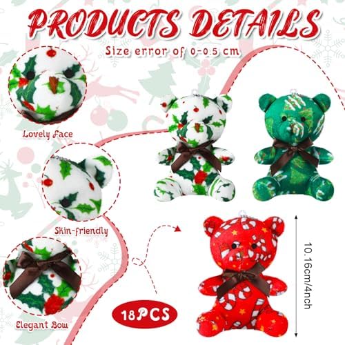 Haull 18 Pcs Christmas Stuffed Animals Plush Bears Bulk