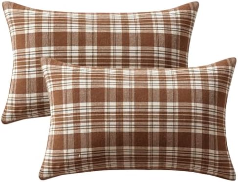 MIULEE Fall Plaid Pillow Covers Scottish Tartan 12x20 Brown