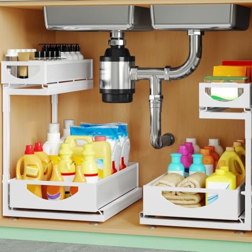Under Sink Organizer, 2-Pack 2-Tier Pull Out Cabinet Organizers and Storage