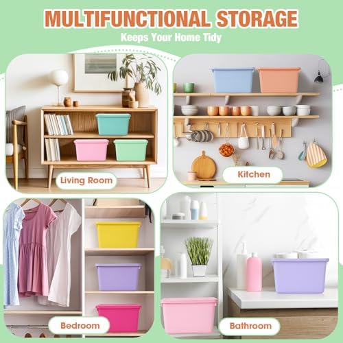 Potchen 8 Pack Small Stackable Storage Bins with Lids, Mixed Color