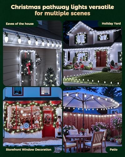 Christmas Pathway Lights Outdoor, 51.4 Ft 40 Bulbs C9 Lights Pure White