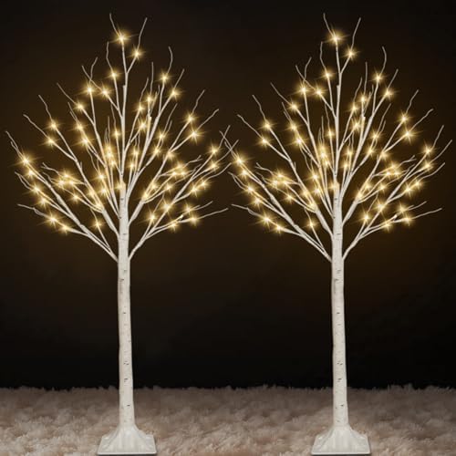 2 Pack 4FT Lighted Birch Trees, 96 LED Twinkling Trees, 2 Lighting Modes