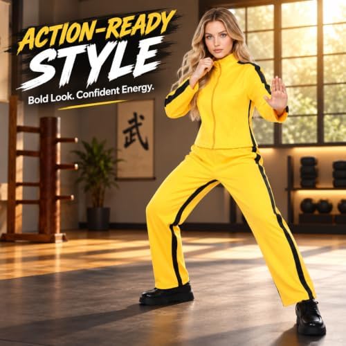 Yellow Tracksuit Costume for Women, Halloween Jacket & Pants Set