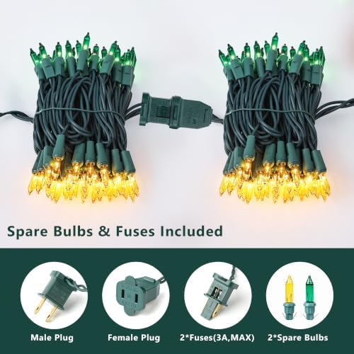BrizLabs Christmas Lights, 100 Count 19.7ft Yellow & Green String Lights
