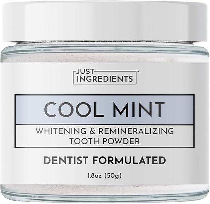 JUST INGREDIENTS Remineralizing Tooth Powder - Fluoride-Free - 1 oz | Calcium Carbonate, Bentonite Clay, Baking Soda, Vegan, Non-GMO, No SLS Or Triclosan, 900 Day Shelf Life, Stain Removal