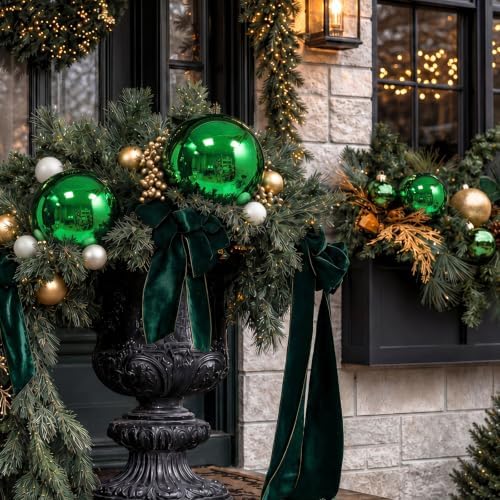 Threan 10 Inch Large Emerald Green Shiny Christmas Ball Ornaments