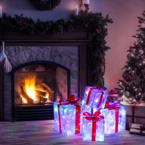 Set of 4 Christmas Lighted Boxes, Multicolor Holiday Indoor Decor