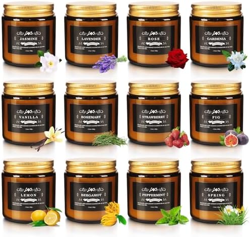 Scented Candle Set 12 Pack, Candle for Home Scented, Odor Eliminating, Stress Relief, Long Lasting Soy Wax Gift Set