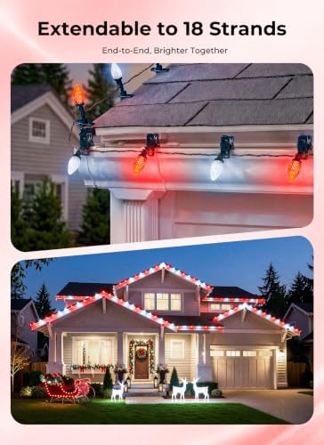 Brightown Christmas Lights Outdoor, 102FT 150LED C9 String Light with Clips