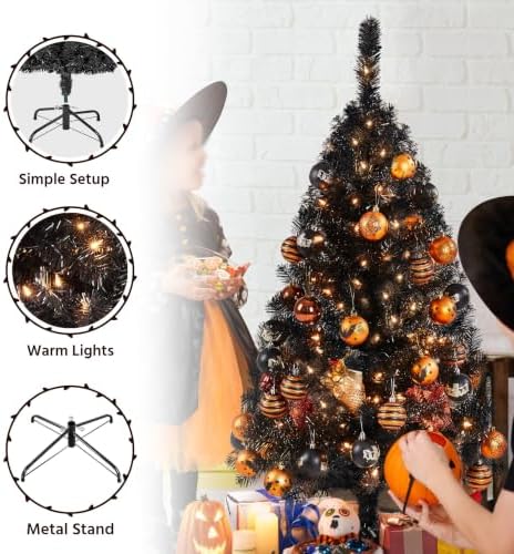Yaheetech 4ft Pre-lit Artificial Small Christmas Tree with Stand, Black