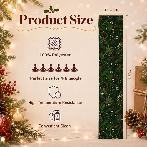 Christmas Party Decorations - Evergreen Holly Berry Xmas Table Runner