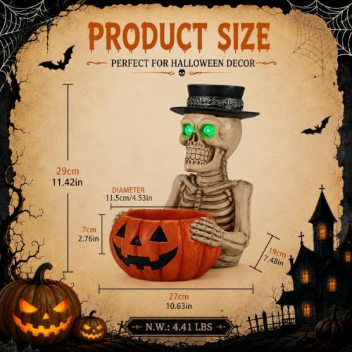 Halloween Skeleton Pumpkin Candy Bowl with Glowing Eyes