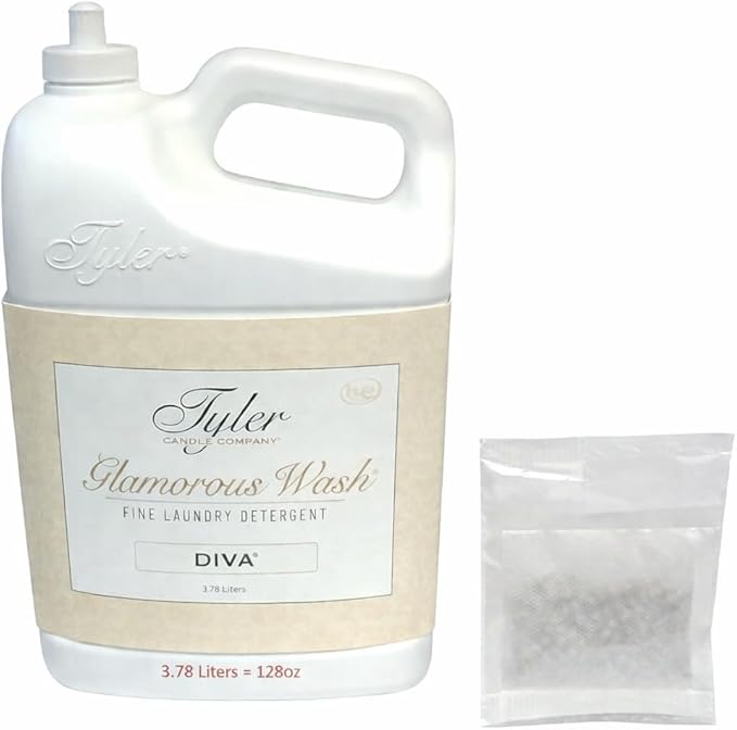 Tyler Candle Company Glam Wash Laundry Detergent, Diva, Liquid, 128 Fl Oz,HE Safe w/Dryer Sachet Pouch, Pull and Pour Spill Proof Cap