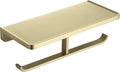 Dual Roll Toilet Paper Holder with Phone Shelf, Solid Metal Bathroom Accessory Tissue Dispenser Storage Wall Mounted, Spot Resist, Brushed Gold