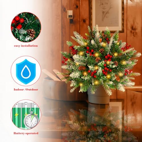 Lighted Christmas Urn Filler, 2 Pack 24 Inch Warm White LED Planter Decor