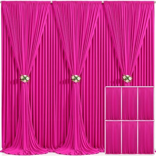 6 Panels Fuchsia Backdrop Curtain for Parties Birthday Party Wrinkle Free Hot Pink Photo Curtains Backdrop Drapes Fabric Decoration for Wedding 30ft(W) x 10ft(H)