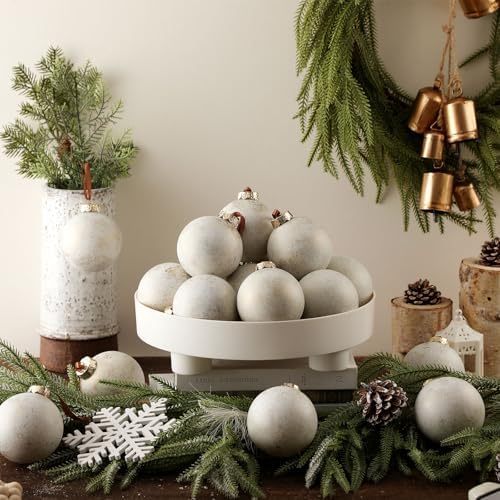 Yunlly 12 Pcs Neutral Christmas Ornament, Ivory White, 3.15''