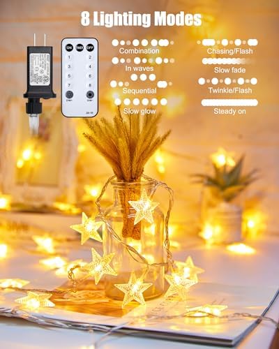 Minetom 66ft Plug in Star String Lights Plug in with Remote and Timer