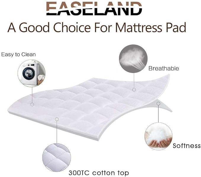 EASELAND Twin Size Mattress Pad Pillow Top Mattress Cover Quilted Fitted Cooling Protector Single Cotton Top 8-21" Deep Pocket (39x75 Inches, White)