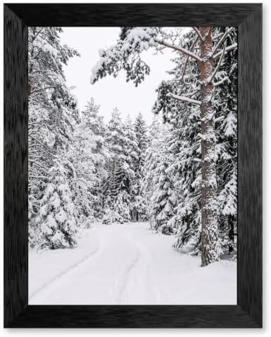 Framed Snowy Pine Path Canvas Wall Art, Winter Art, Black Frame Inch 8x10