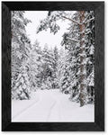 Framed Snowy Pine Path Canvas Wall Art, Winter Art, Black Frame Inch 24x36