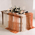 Artoid Mode 6PC Beige Caramel Orange Gauze Table Runner 120 Inch 10FT, Glitter Metallic Foil Sheer for Wedding Anniversary Holiday Birthday Home Party Decor
