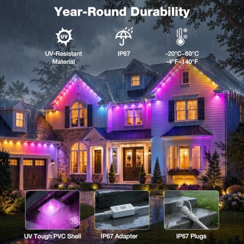 Permanent Outdoor Lights 100FT, 16 Million Colors Smart LED Christmas Lights with App Control, IP67 Waterproof Outside Lights for House Eaves, Patio & Garden – Holiday & Year-Round Decoration