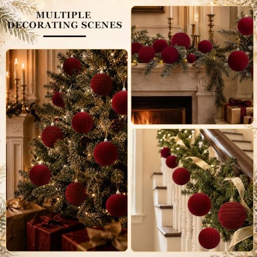 12Pcs Red Velvet Christmas Ornaments 2.36In Balls for Christmas Tree Deco