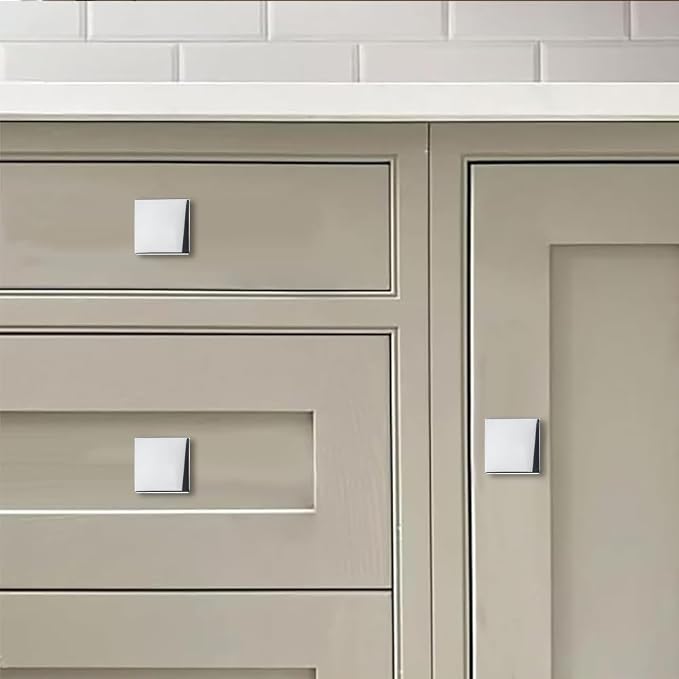 khtumeware 10 Pack Polished Chrome Cabinet Knobs 1-1/4 inch(32mm) Solid Heavy Duty Square Bi-Fold Door Knob for Kitchen Bathroom and Dressing Table