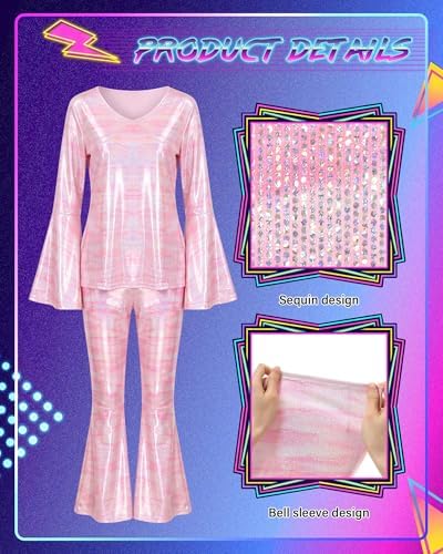 Jexine 70s Disco Outfit Women Sequin Sparkly Costume