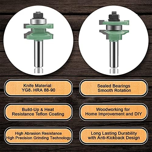 LEATBUY 3 PCS Router Bit Set 1/2-Inch Shank Round Panel Cabinet Door Rail Stile Router Bits Sets, Woodworking Wood Cutter, Carbide Groove Tongue Milling Tool (Round)