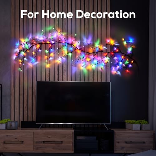 Enchanted Willow Vine Lights for Home Decor with 160LEDs, 8.2FT Voice-Activated Wall Decoration Light, Support Warm and Color Light Mode Switch, Ideal for Christmas, Wedding, Party Decor(Black)(1PCS)