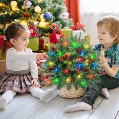 Christmas Tree Urn Filler, Battery Operated with Timer, Pre-lit Warm White & Multi-Color Changing LED Lights, Artificial Xmas Tree for Porch, Pathway, Yard, Outdoor Holiday Decoration (2, Green)
