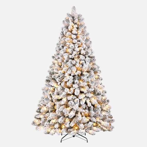 SHareconn 9ft Snow Flocked Spruce Pre-lit Artificial Christmas Tree, White