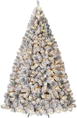 Garvee 9FT Snow Flocked Pre-Lit Christmas Tree with 900 Warm White Lights