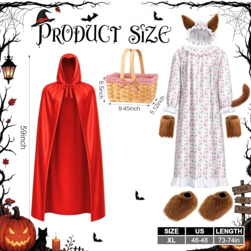 Hercicy 6 Pcs Red Riding Hood Costume Set, Velvet Cape Wolf Grandma Party