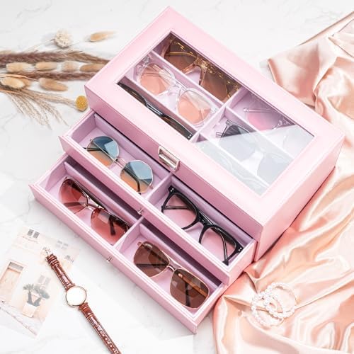 ProCase 3-Layer Sunglasses Storage Organizer -Pink