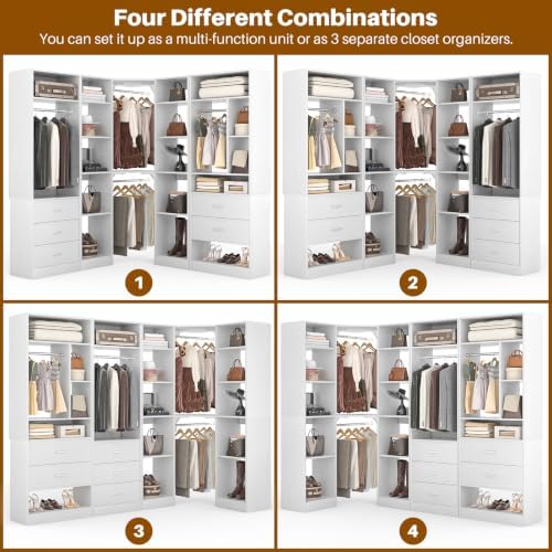 Besiost Corner Closet System with 5 Drawers, Closet Organizer Systems