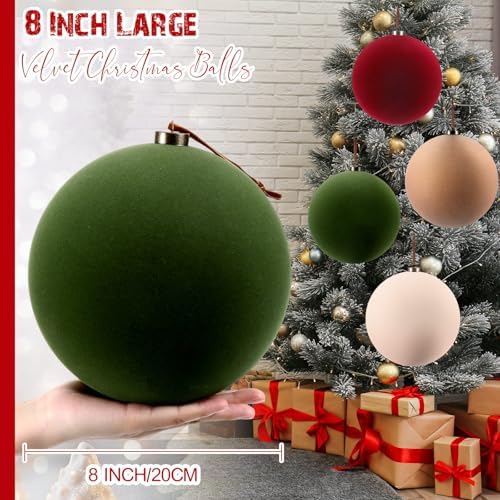 Weysat 4 Pcs 8 Inch Giant Velvet Christmas Ball Ornaments, Earth Tones Mix