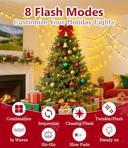 164FT 1000LED Warm White Christmas Lights Outdoor with 8 Modes, IP44 Waterproof Plug in Christmas Tree Light Fairy String Lights for Christmas, Patio, Garden, Indoor Outdoor Decor