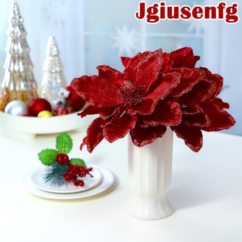 Thiccywoov 8 Pcs Large 12" Christmas Magnolia Flowers, Burgundy