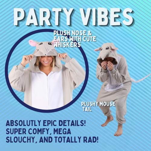 Funziez! Adult Onesie Halloween Costume Animal Dinosaur Shark Unisex Plush One Piece Cosplay Suit for Adults, Men and Women