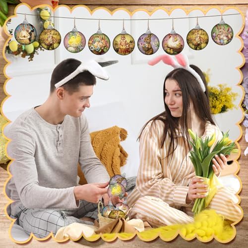 Outus 16 Pcs Easter Tree Ornaments Ball Easter Egg Hanging Ornaments Vintage Floral Egg Bunny Decorations Rustic Mini Retro Speckled Eggs Rabbit Hanging Ornament Spring Decor(1.6 Inch, Vintage)