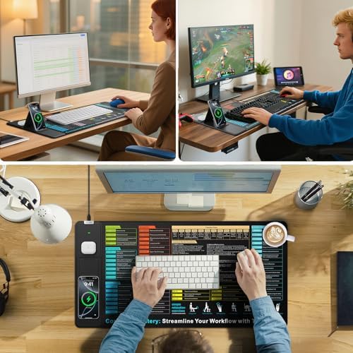 Wireless Charging Mouse Pad with Foldable Phone Holder, 31.5"x15.8" in