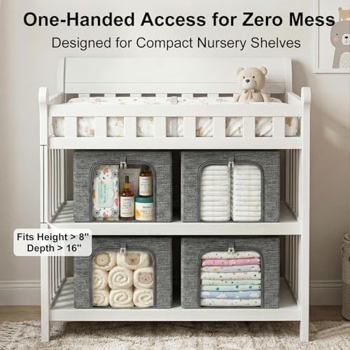 GoMaihe Baby Clothes Storage Bins with Metal Frame 27L 6-Pack Grey