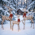 HOYECHI 5ft Light Up Reindeer Outdoor Christmas Decorations -3 Piece Rattan Deer Family Set with 160 Warm White LED Lights, Large Christmas Garden Decor for Lawn, Front Garden, Patio and Drivewa